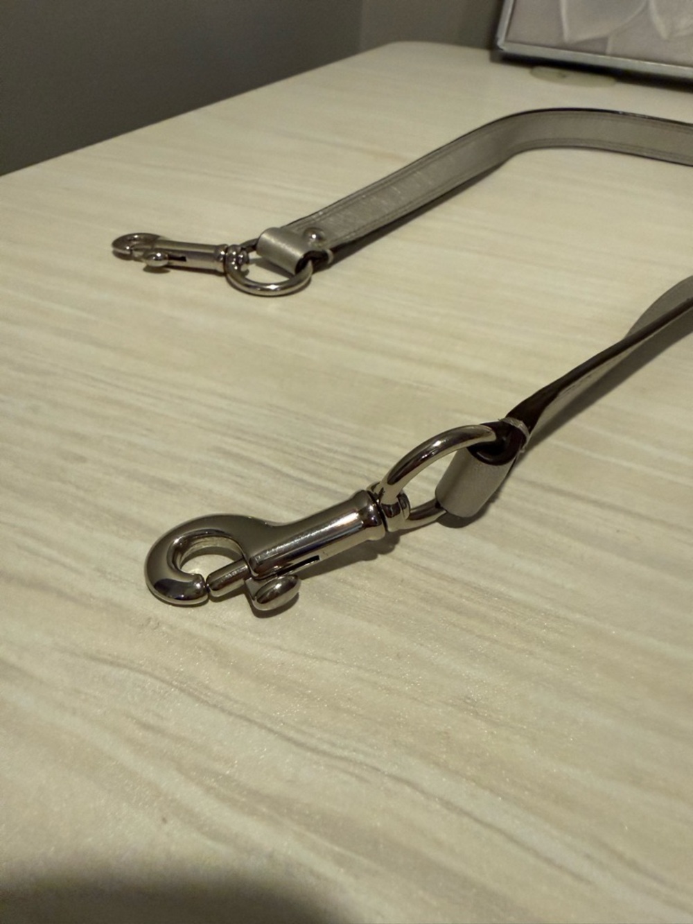 Gray Leather Purse Strap with Silver Hardware
